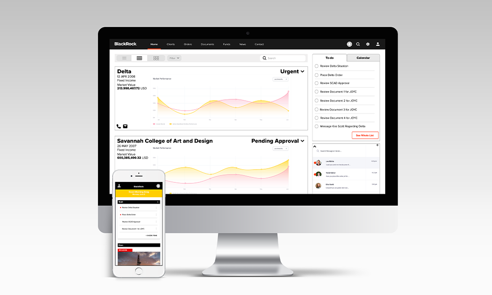 BlackRock One desktop and mobile home pages