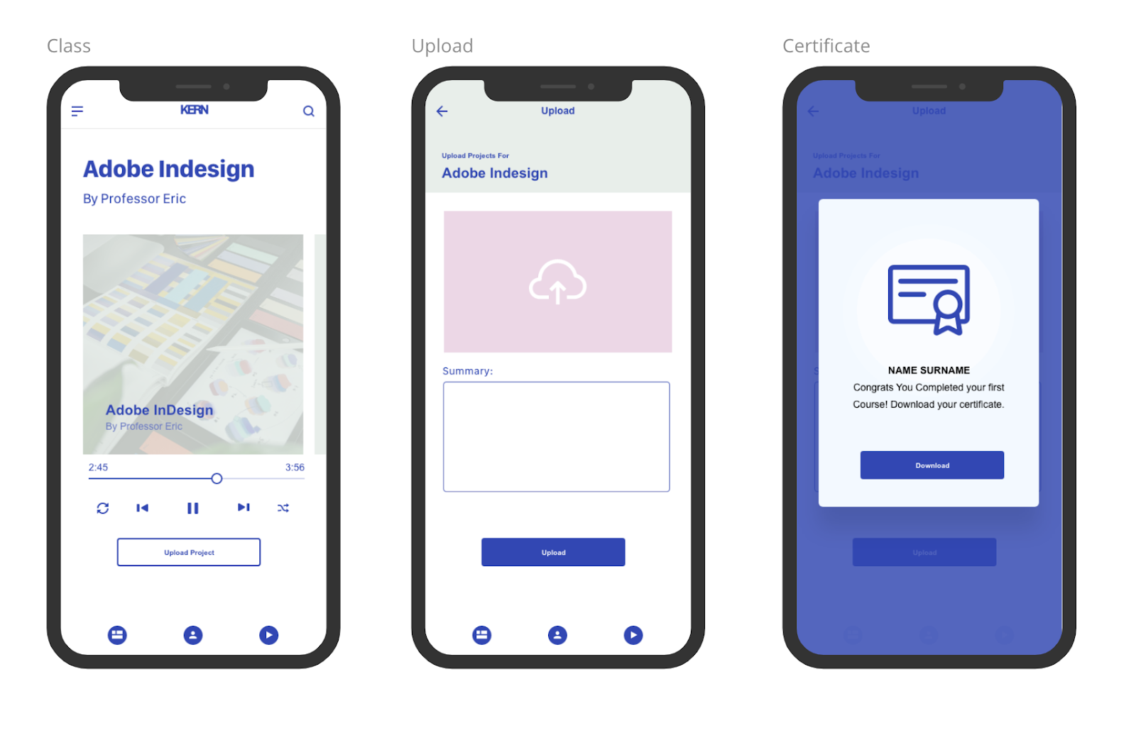 Kern student screens, an education technology edtech platform designed by Dillon the Designer