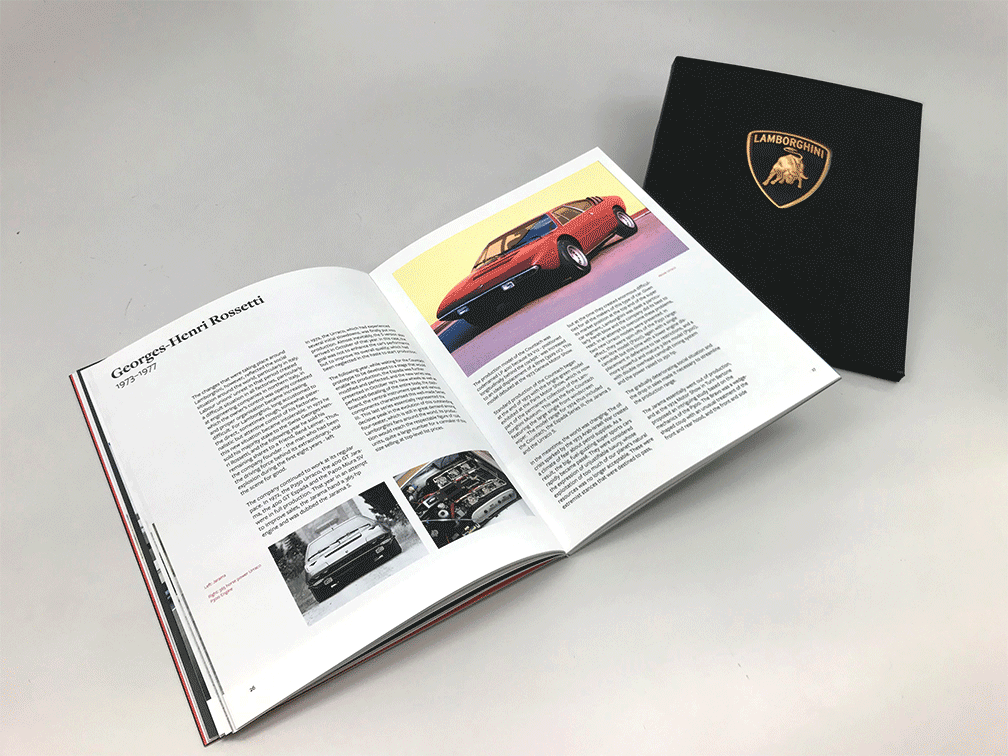 Lamborghini book spread and cover